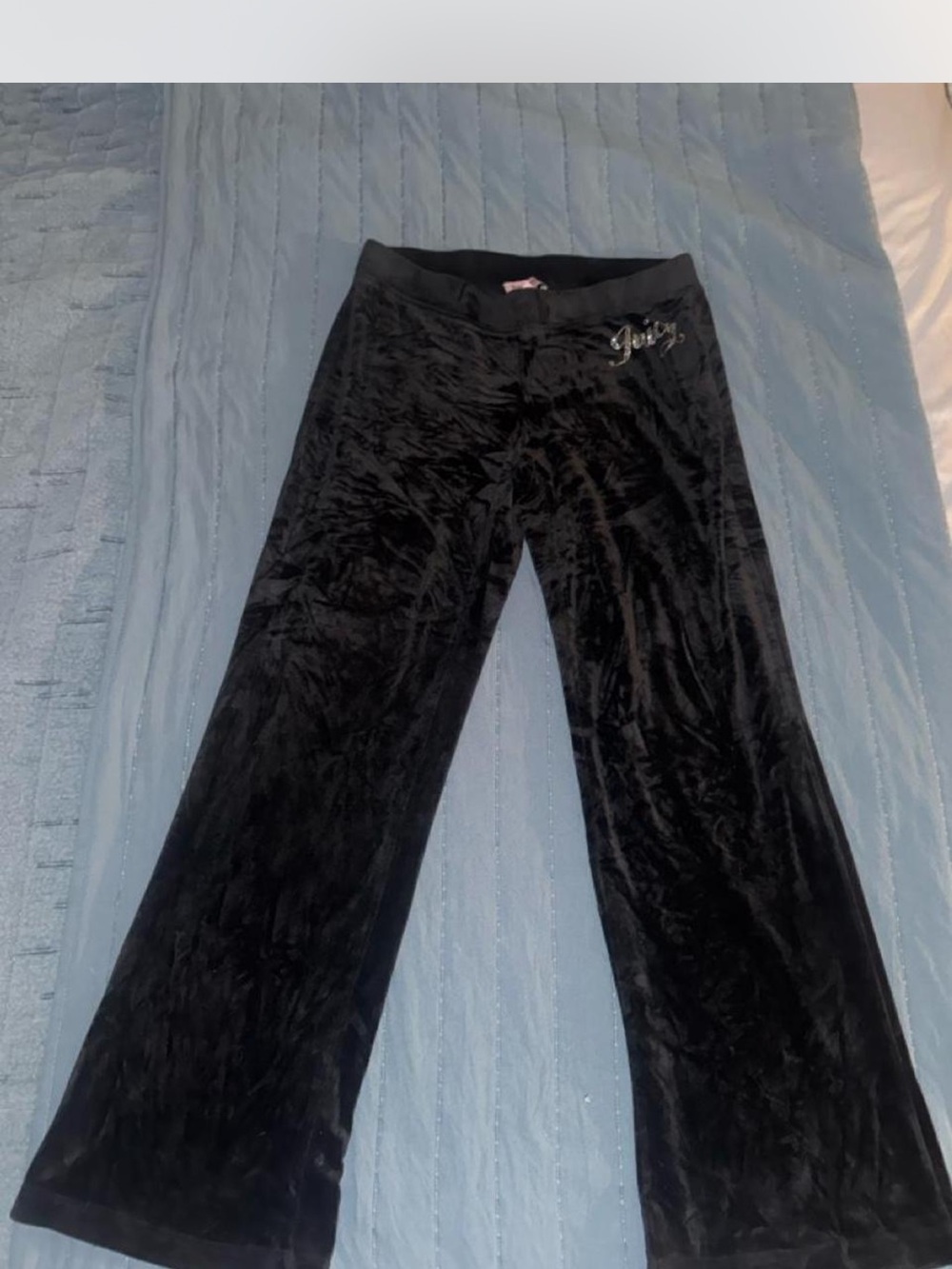 Juicy Couture Black Velvet Wide-Leg Pants with Logo